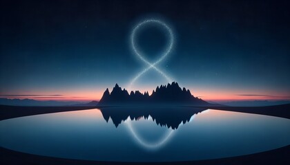 Infinity in the Stars: A Serene Dusk Landscape with a Celestial Number 8