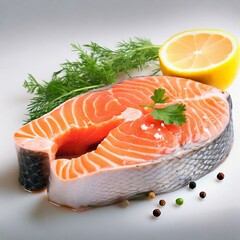 Wall Mural - Salmon Serenade: A Visual Feast of Raw Salmon, Lemon, and Aromatic Herbs