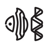 Fototapeta Pokój dzieciecy - A black silhouette fish bone line icon set, Clipart on a white Background, Simple and Clean design, simplistic