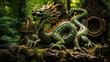 Chinese dragon sculpture in middle of green forest representing 2024 chinese new year sign the wood dragon