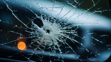 Fototapeta  - Damaged car windshield in garage selective focus