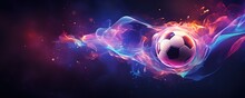 A Soccer Ball With Fire Effects On The Side In Beautiful Orange Blue And Purple. Generative AI
