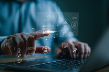 Wall Mural - cybersecurity concept internet global network security technology, business people protect personal 