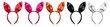 Set of satin silk red pink brown orange black white bunny rabbit hare ears headband headgear on transparent background cutout, PNG file. Many different colours. Mockup template for artwork design

