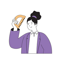 Aufkleber - Education concept with cartoon people in flat design for web. Student with ruler doing homework and preparing for maths class lesson. Vector illustration for social media banner, marketing material.