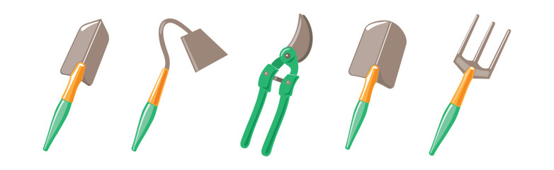 Wall Mural - Garden Tool with Trowel, Rake, Pruner and Pitchfork Vector Set