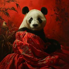 Canvas Print - Giant panda in red dress