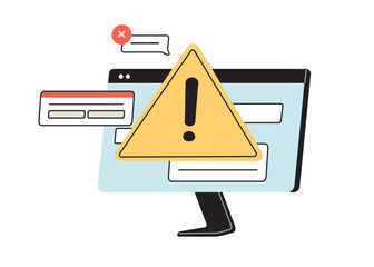Danger alert, dangerous website warning concept. Error information, computer virus. Fake web-site, online fraud, malware in internet. Flat graphic vector illustration isolated on white background