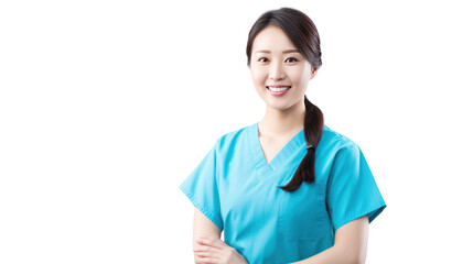 Wall Mural - young pretty chinese woman surgery doctor isolated on white background