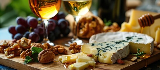 Sticker - Wine paired with cheese, nuts, and honey.