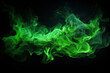 Tongues of green fire on clear black background, green flames and sparks background design