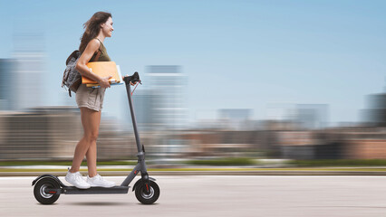 Wall Mural - Student riding an electric scooter