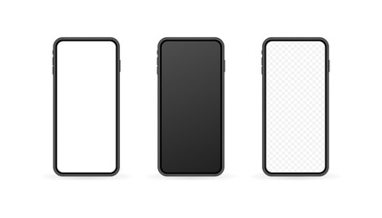 Wall Mural - iphone screen mockups. editorial white, black and transparent iphone templates. isolated iphone scre