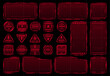 © Vector Tradition - HUD red warning frames, futuristic game screen borders and danger signs, vector UI interface. HUD futuristic cyber technology warning frames for dashboard screen, caution or hazard danger message box