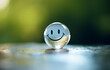 Happy icon with easiness to spot, in the style of conceptual digital art, smilecore, selective focus, use of paper, emotive energy, installation-based, back button focus

