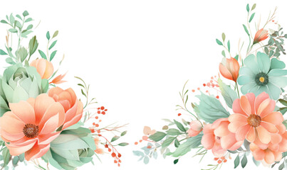 Wall Mural - Vector watercolor floral frame background, pastel colors, for design