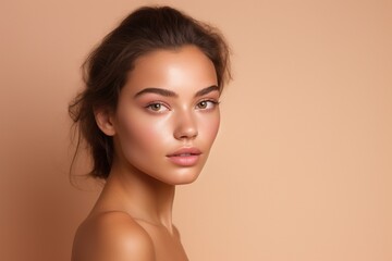 Portrait of beautiful young woman with clean fresh skin. Spa, healthcare.