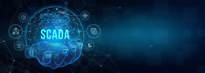 System Supervisory Control And Data Acquisition technology concept. SCADA. 3d illustration