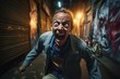 © sergio - A man with his mouth open in a dark alley. Generative AI.