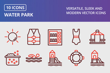 Water Park Thick Line Two Colors Icons Set