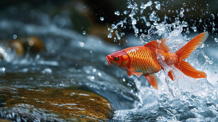 Wall Mural - Red carp jumps out of the water