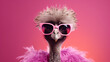 Creative animal concept. Ostrich bird in glam fashion