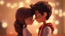 Cartoon Kissing Couple Illustration On Warm Background
