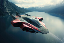 A Futuristic Vehicle - A Sleek, Futuristic Vehicle, With A Smooth, Aerodynamic Design, Flying Through A Digital Landscape