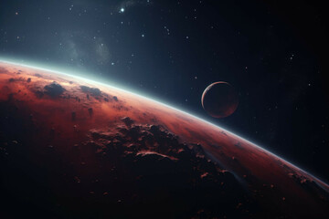 Wall Mural - a view of a planet's surface with a deep red hue and a few craters