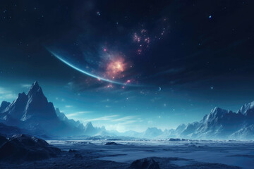 Wall Mural - a shot of a distant planet, illuminated by the light of a distant star
