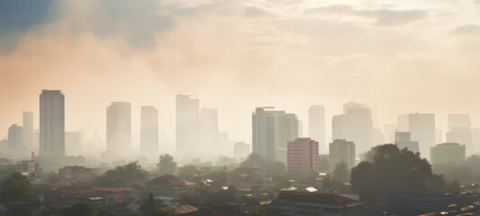 smog city from pm 2.5 dust, cityscape of buildings with bad weather and air pollution,toxic haze in 