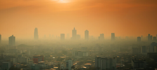 smog city from pm 2.5 dust, cityscape of buildings with bad weather and air pollution,toxic haze in 