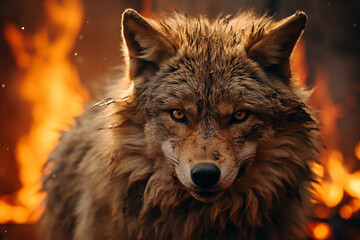 Poster - A wolf with fur made of fire.