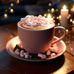 Wall Mural - A cup of hot chocolate with marshmallows and a sprinkle of cinnamon