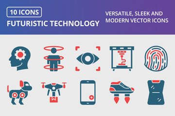 Poster - Futuristic Technology Glyph Two Color Icons Set