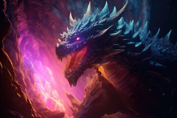 Wall Mural - a dragon in a mystical cave, with a magical aura surrounding it