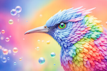 AI generated illustration of a closeup of a cute vibrant bird