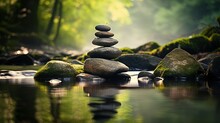 AI Generated Illustration Of A Stacked Stone Cairn In A Lake