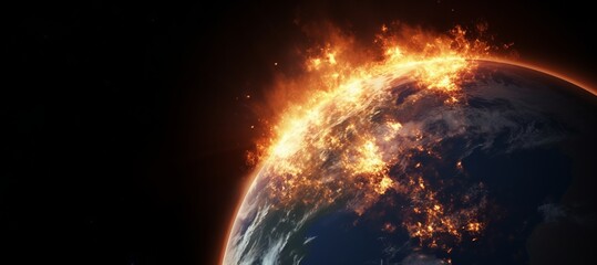 Wall Mural - earth on fire view from space with copy space