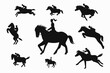 Horse riding silhouette set vector illustration