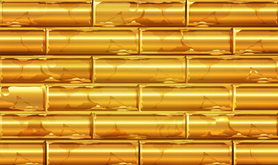 Wall Mural - 3D Golden metal bricks wall pattern with high resolution for background and design art work. Gold brick texture background, metal plates, steel sheet. Architectural, Interior concept. Vector EPS10.