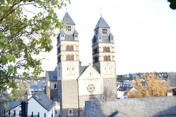 Wall Mural - church twin towers in evening light