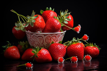 Wall Mural - Red ripe strawberries in bowl isolated. Generative AI