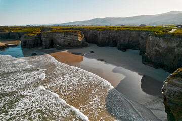 Wall Mural - Aerial view to the Beach of the Cathedrals. Europe, Northern Spain