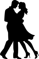 Dancing couple silhouette icon in black color. Vector template for laser cutting wall art.