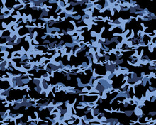 Abstract Army Print. Repeat Seamless Background. Urban Camo Paint. Military Vector Camouflage. Sea Modern Pattern. Blue Cloud Camouflage Seamless Brush. Hunter Blue Texture. Camo Sky Grunge.