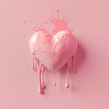 Fototapeta Zwierzęta - A conceptual 3d rendering of a melting pink heart against a soft pink backdrop, symbolizing love and emotions