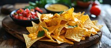 Delicious Tortilla Chips With Cheese Sauce.