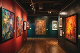 Fototapeta  - A contemporary masterpiece takes center stage in a bright, airy gallery room adorned with striking frames, captivating the eyes and igniting the imagination of all who enter