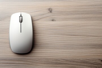 Modern computer mouse on wooden background